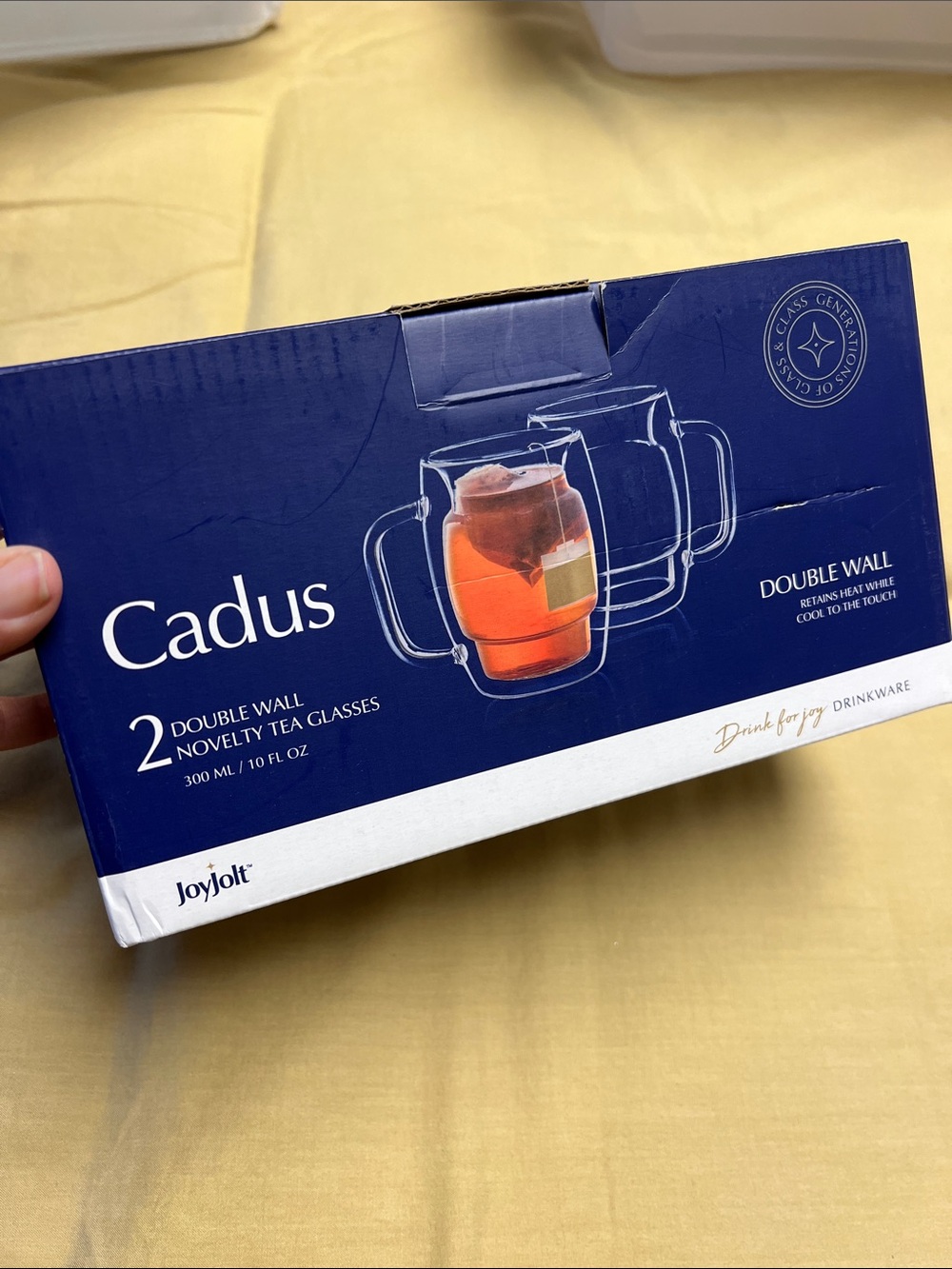 Cadus Double Wall Novelty Tea Glasses by Jolt - Blue Packaging